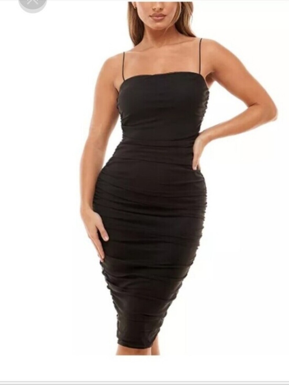 B. Darlin NWT Black Ruched Bodycon Midi Dress XXS Spaghetti Strap Y2k